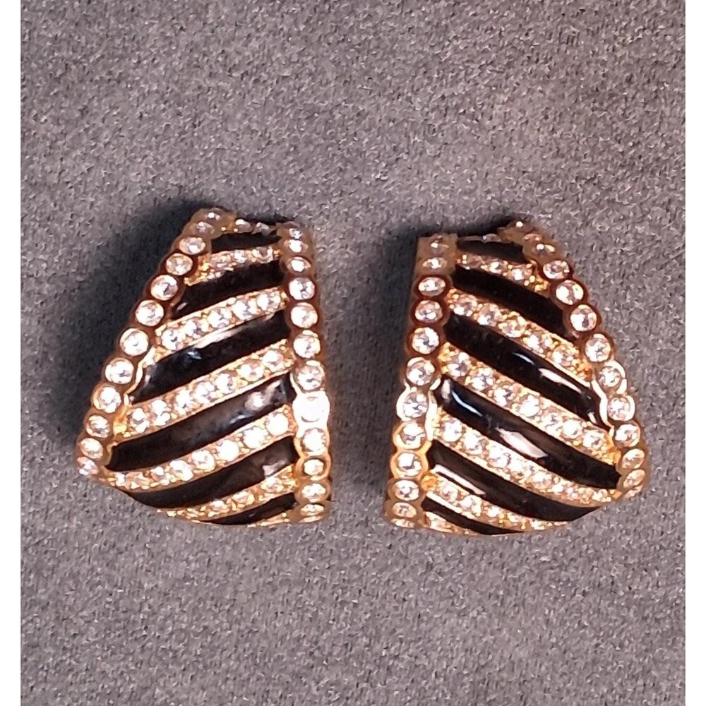 Vintage St. John Earrings Rhinestone Zebra Stripes